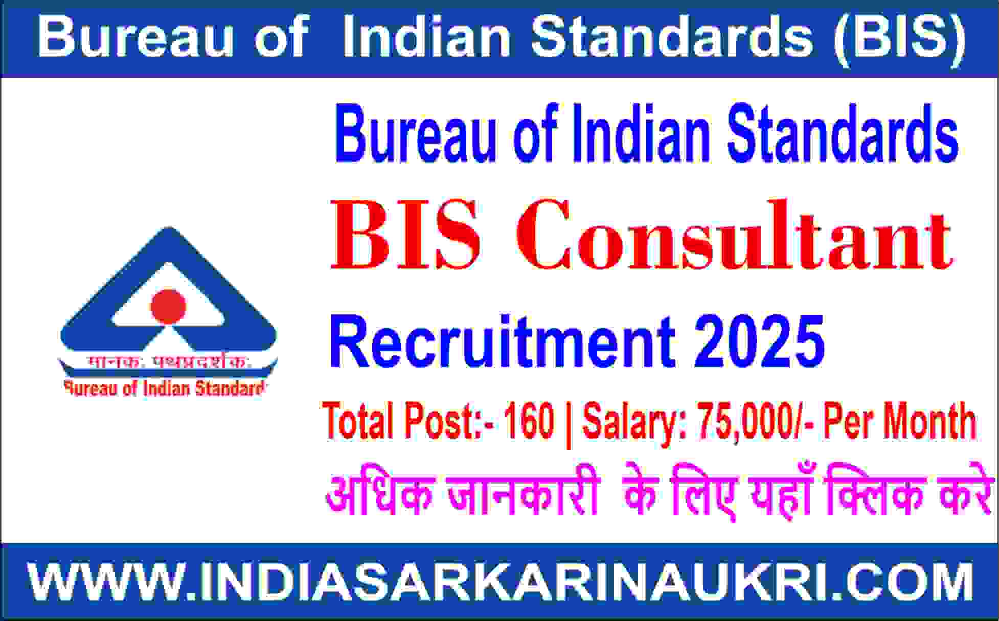 Bureau of Indian Standards BIS Consultant Recruitment 2025 Apply Online for 160 Posts